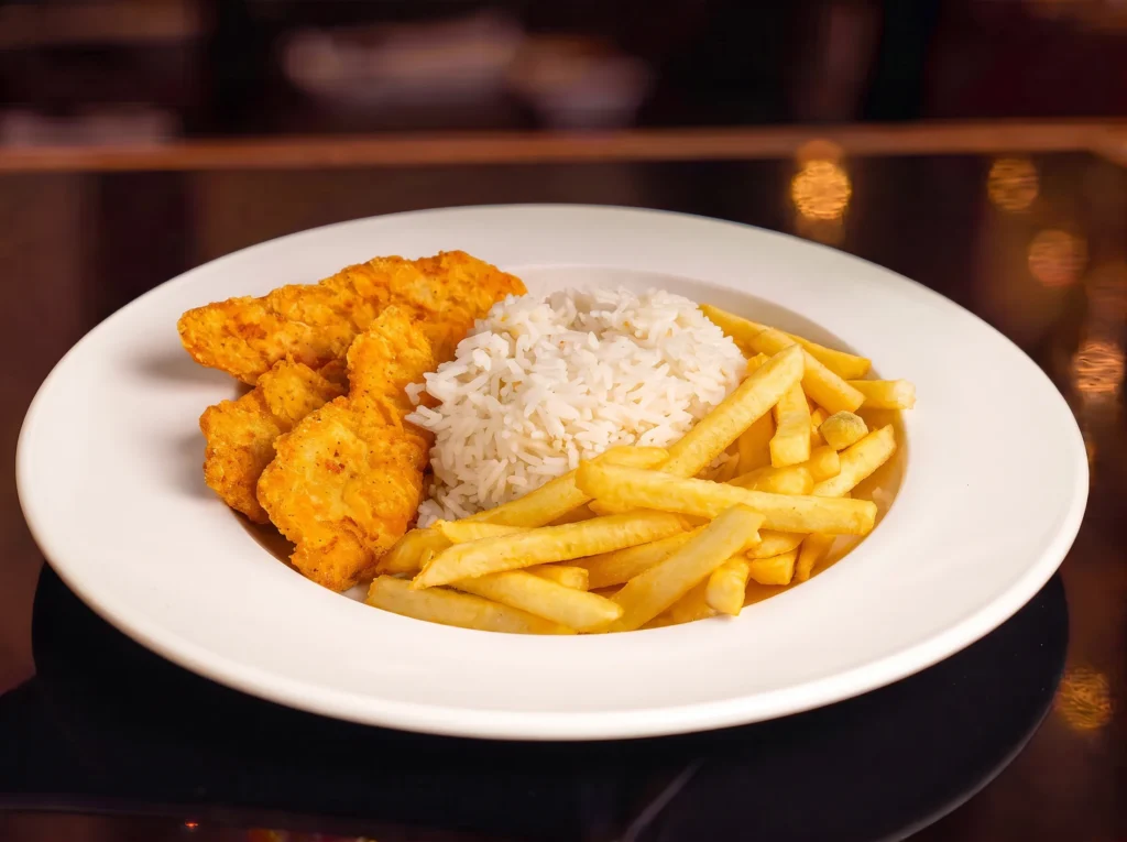 Breaded Chicken, Fries and Rice - Premium Japanese Cuisine at Kingdom Sushi